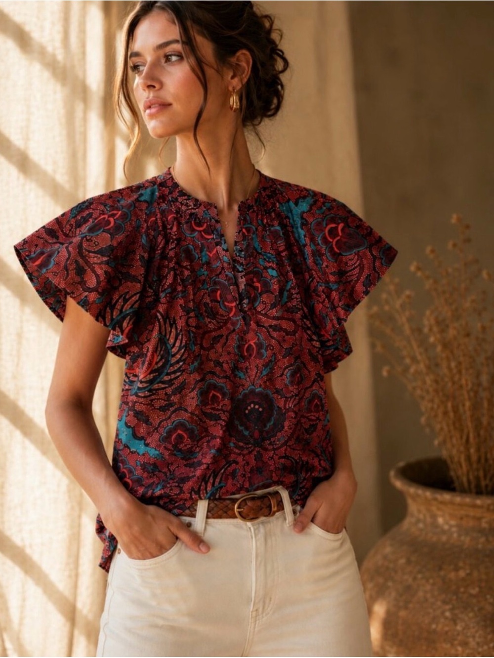 Ulla Johnson Inez Cotton Top In Carmine Color Size 0